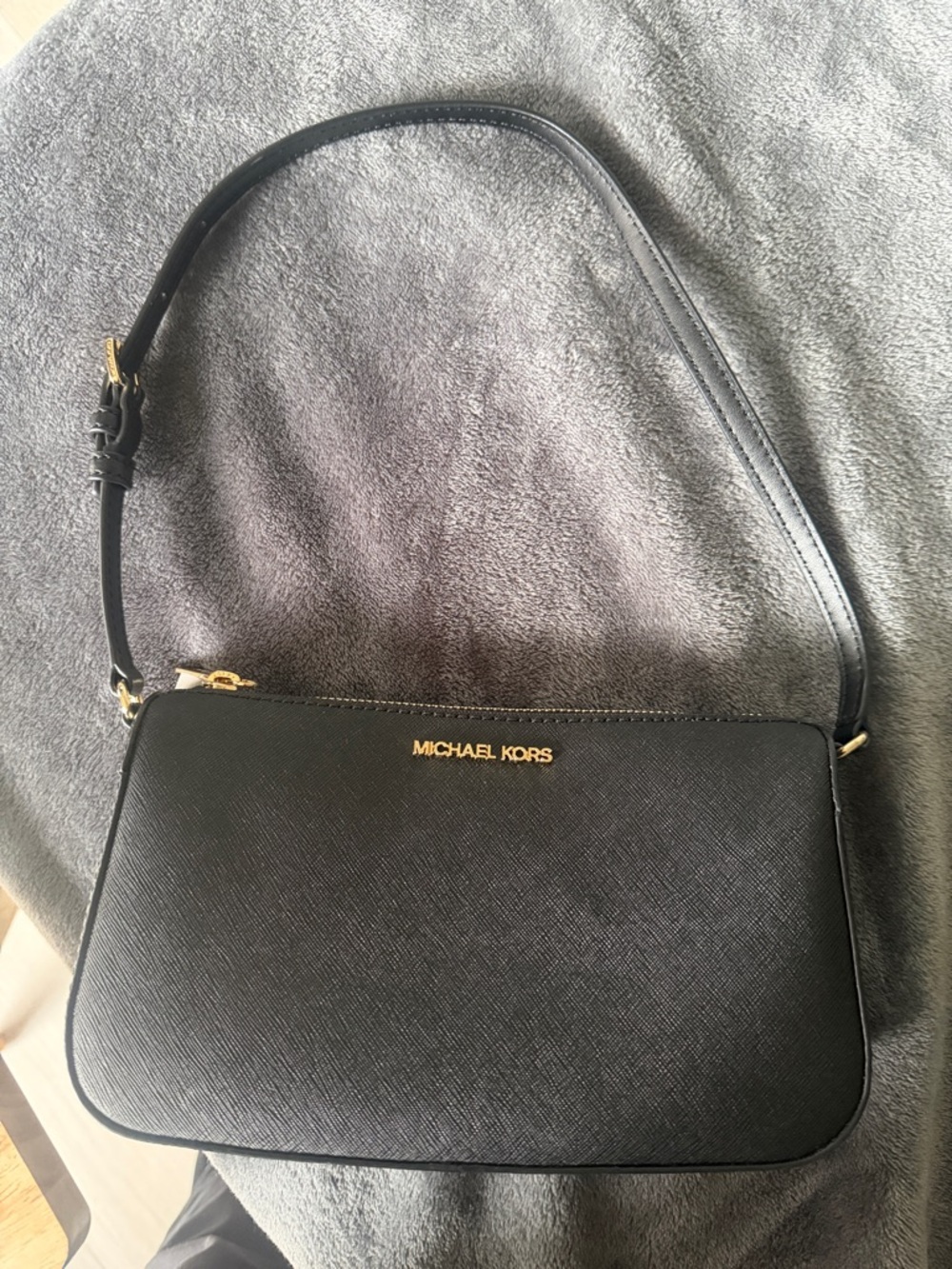 Michael Kors Black Saffiano Shoulder Bag with Gold Hardware